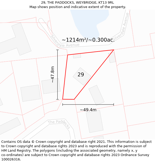 29, THE PADDOCKS, WEYBRIDGE, KT13 9RL: Plot and title map