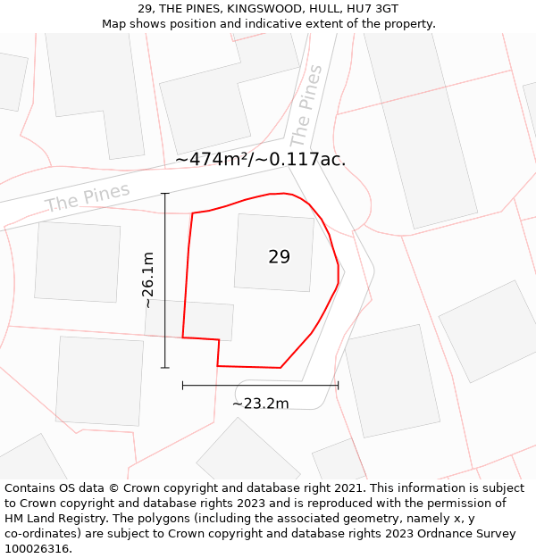 29, THE PINES, KINGSWOOD, HULL, HU7 3GT: Plot and title map