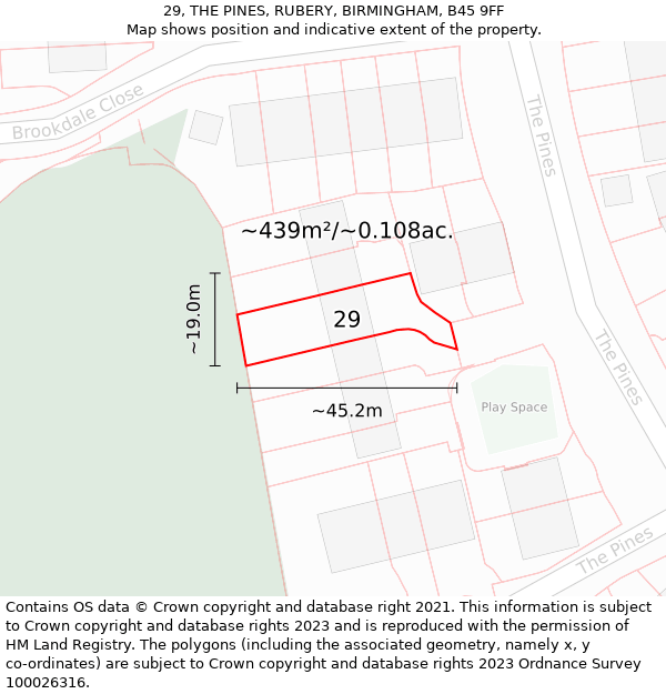 29, THE PINES, RUBERY, BIRMINGHAM, B45 9FF: Plot and title map