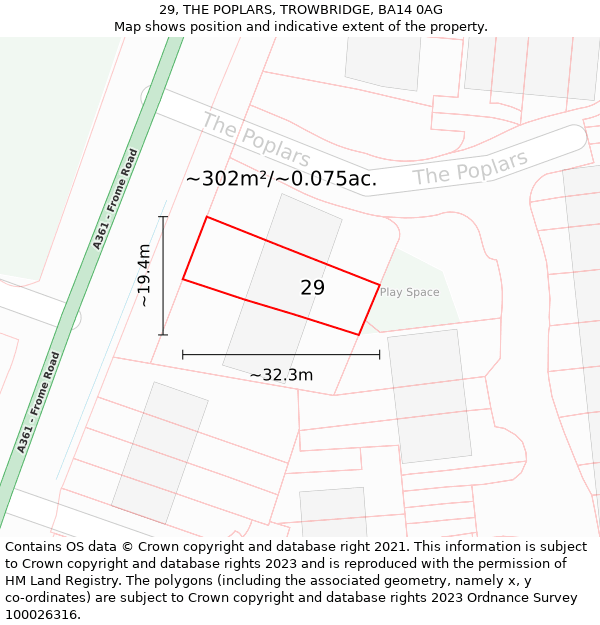 29, THE POPLARS, TROWBRIDGE, BA14 0AG: Plot and title map