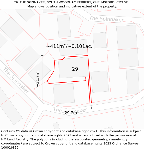 29, THE SPINNAKER, SOUTH WOODHAM FERRERS, CHELMSFORD, CM3 5GL: Plot and title map