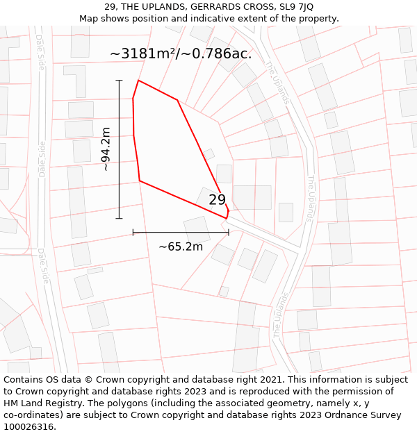 29, THE UPLANDS, GERRARDS CROSS, SL9 7JQ: Plot and title map