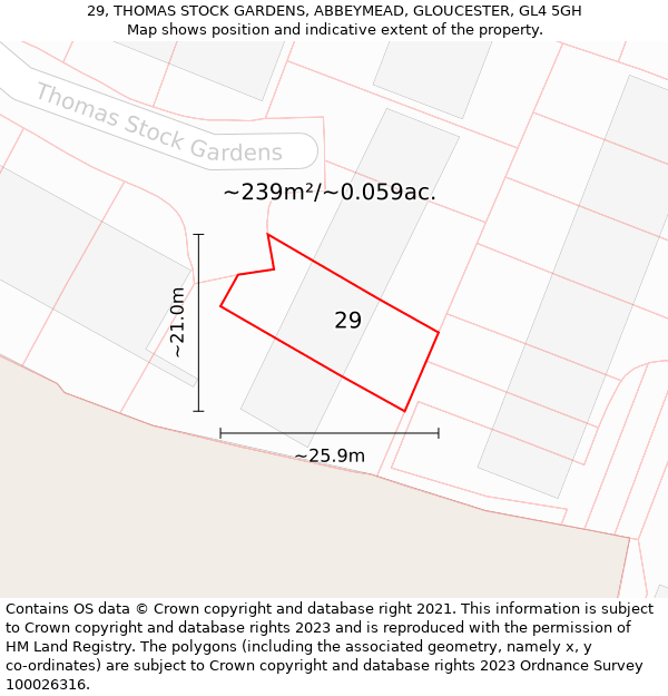 29, THOMAS STOCK GARDENS, ABBEYMEAD, GLOUCESTER, GL4 5GH: Plot and title map