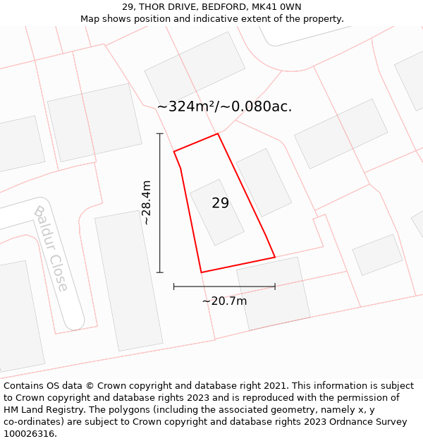 29, THOR DRIVE, BEDFORD, MK41 0WN: Plot and title map