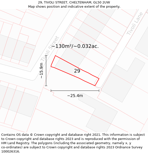 29, TIVOLI STREET, CHELTENHAM, GL50 2UW: Plot and title map
