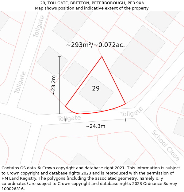 29, TOLLGATE, BRETTON, PETERBOROUGH, PE3 9XA: Plot and title map