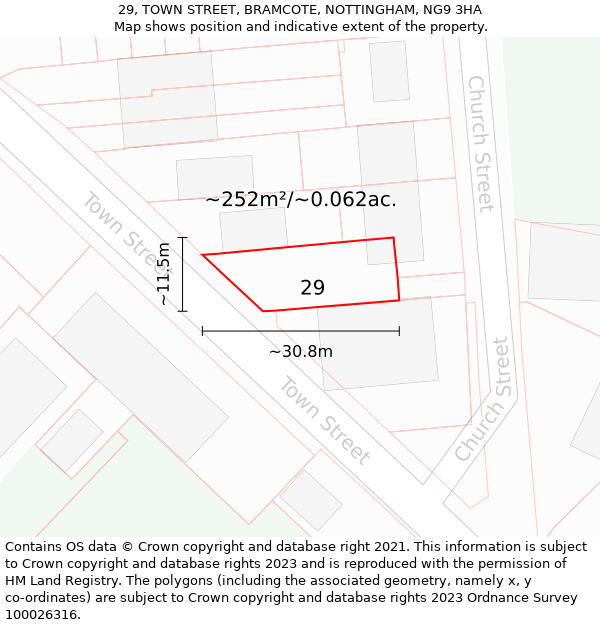 29, TOWN STREET, BRAMCOTE, NOTTINGHAM, NG9 3HA: Plot and title map