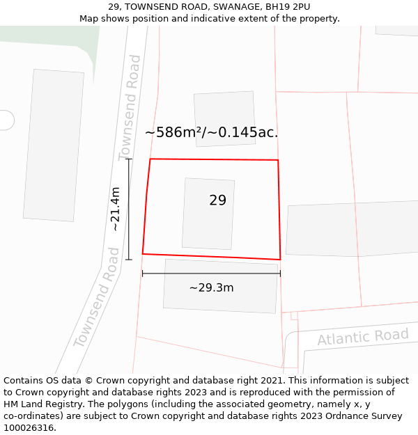 29, TOWNSEND ROAD, SWANAGE, BH19 2PU: Plot and title map