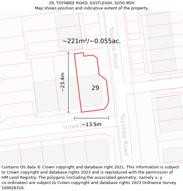 29, TOYNBEE ROAD, EASTLEIGH, SO50 9DH: Plot and title map