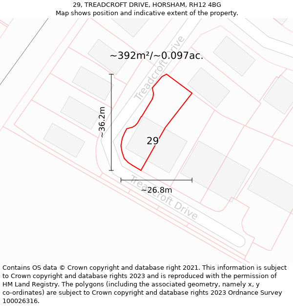 29, TREADCROFT DRIVE, HORSHAM, RH12 4BG: Plot and title map