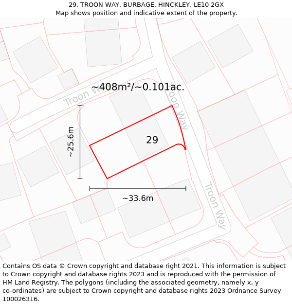 29, TROON WAY, BURBAGE, HINCKLEY, LE10 2GX: Plot and title map