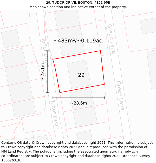 29, TUDOR DRIVE, BOSTON, PE21 9PB: Plot and title map