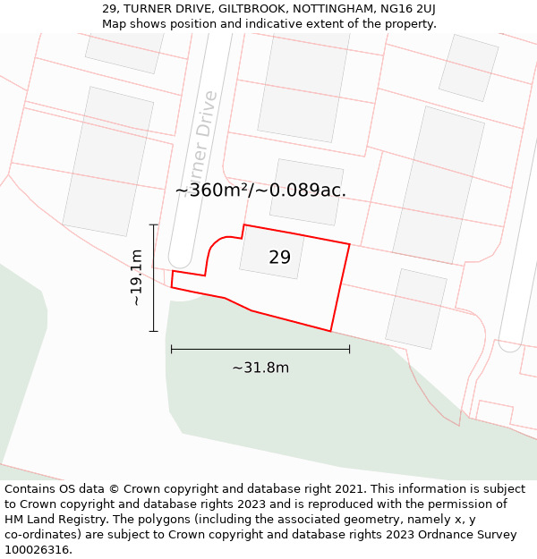 29, TURNER DRIVE, GILTBROOK, NOTTINGHAM, NG16 2UJ: Plot and title map