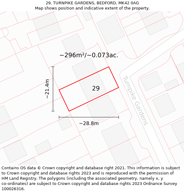 29, TURNPIKE GARDENS, BEDFORD, MK42 0AG: Plot and title map