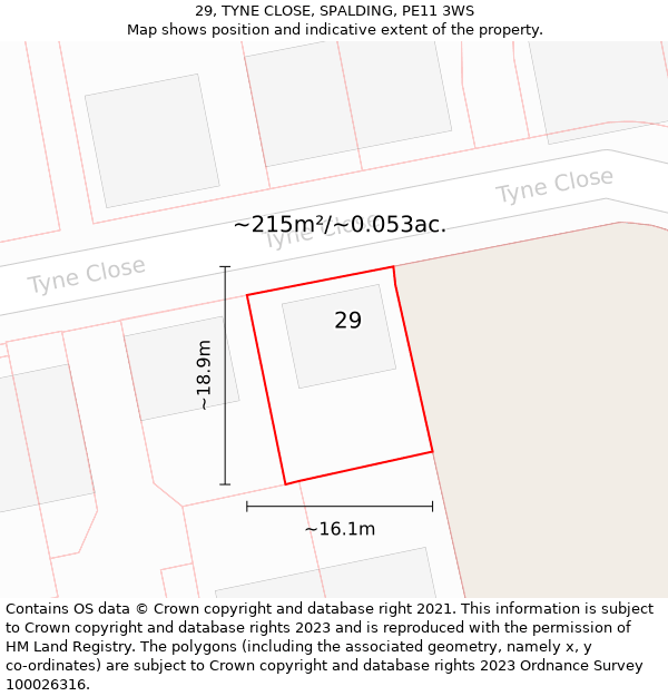 29, TYNE CLOSE, SPALDING, PE11 3WS: Plot and title map