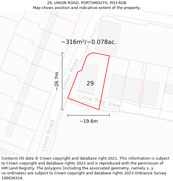 29, UNION ROAD, PORTSMOUTH, PO3 6GB: Plot and title map