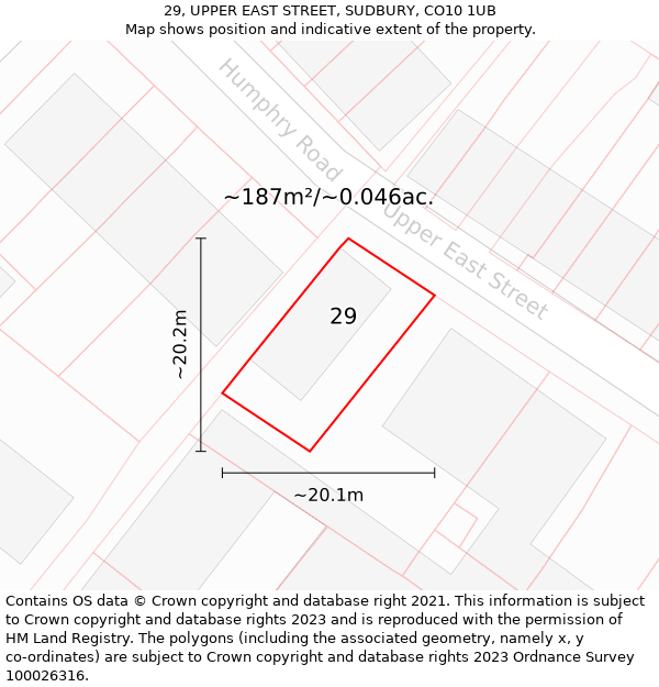 29, UPPER EAST STREET, SUDBURY, CO10 1UB: Plot and title map