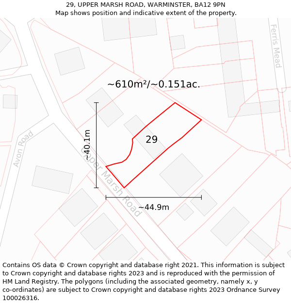 29, UPPER MARSH ROAD, WARMINSTER, BA12 9PN: Plot and title map