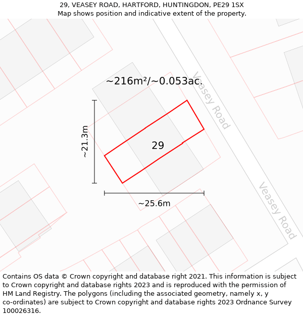 29, VEASEY ROAD, HARTFORD, HUNTINGDON, PE29 1SX: Plot and title map