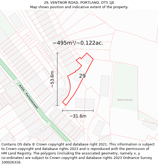 29, VENTNOR ROAD, PORTLAND, DT5 1JE: Plot and title map