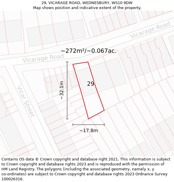 29, VICARAGE ROAD, WEDNESBURY, WS10 9DW: Plot and title map