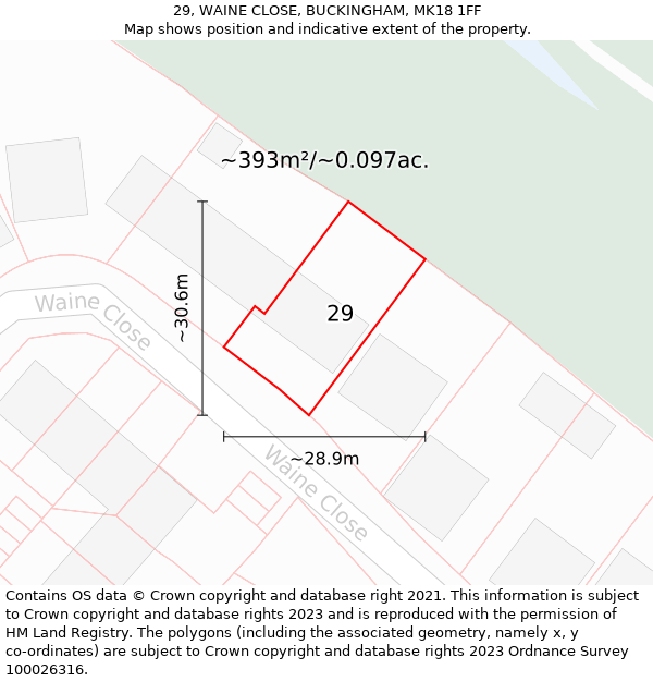 29, WAINE CLOSE, BUCKINGHAM, MK18 1FF: Plot and title map