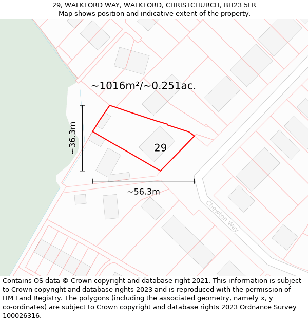 29, WALKFORD WAY, WALKFORD, CHRISTCHURCH, BH23 5LR: Plot and title map