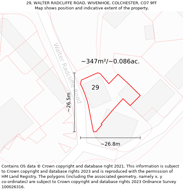 29, WALTER RADCLIFFE ROAD, WIVENHOE, COLCHESTER, CO7 9FF: Plot and title map