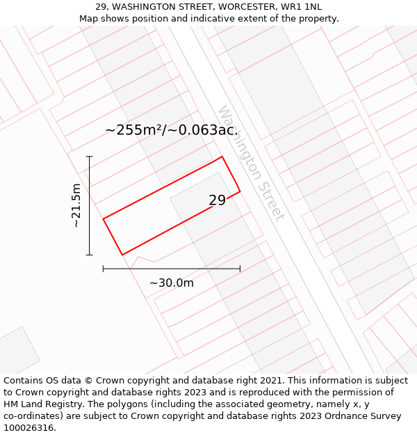 29, WASHINGTON STREET, WORCESTER, WR1 1NL: Plot and title map