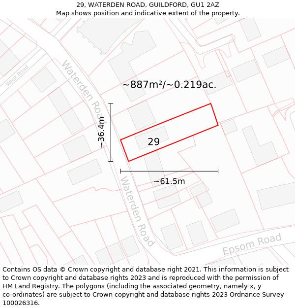 29, WATERDEN ROAD, GUILDFORD, GU1 2AZ: Plot and title map