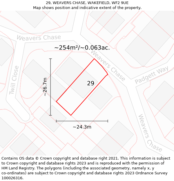 29, WEAVERS CHASE, WAKEFIELD, WF2 9UE: Plot and title map