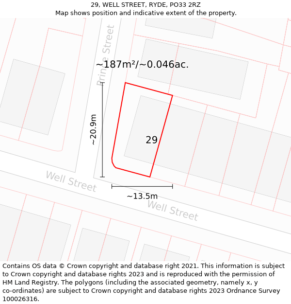 29, WELL STREET, RYDE, PO33 2RZ: Plot and title map