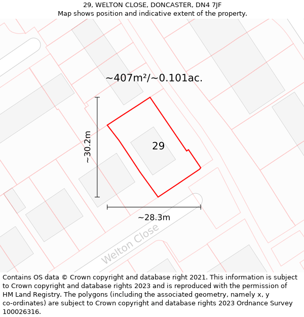 29, WELTON CLOSE, DONCASTER, DN4 7JF: Plot and title map