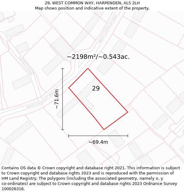 29, WEST COMMON WAY, HARPENDEN, AL5 2LH: Plot and title map