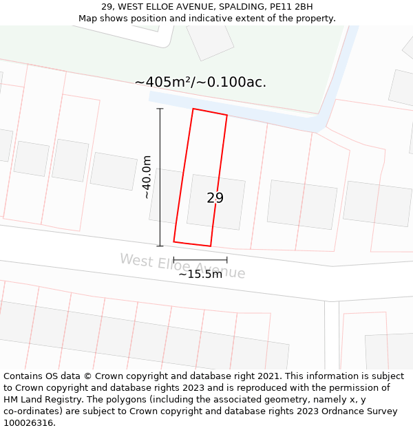 29, WEST ELLOE AVENUE, SPALDING, PE11 2BH: Plot and title map