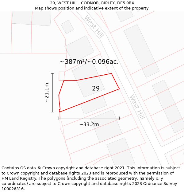 29, WEST HILL, CODNOR, RIPLEY, DE5 9RX: Plot and title map