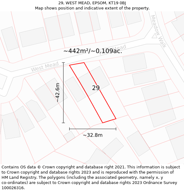 29, WEST MEAD, EPSOM, KT19 0BJ: Plot and title map