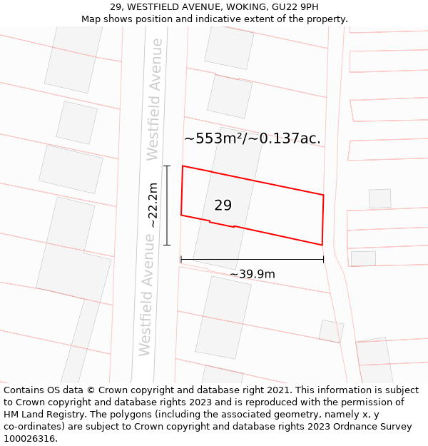 29, WESTFIELD AVENUE, WOKING, GU22 9PH: Plot and title map