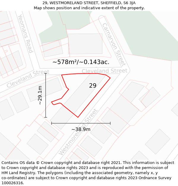 29, WESTMORELAND STREET, SHEFFIELD, S6 3JA: Plot and title map