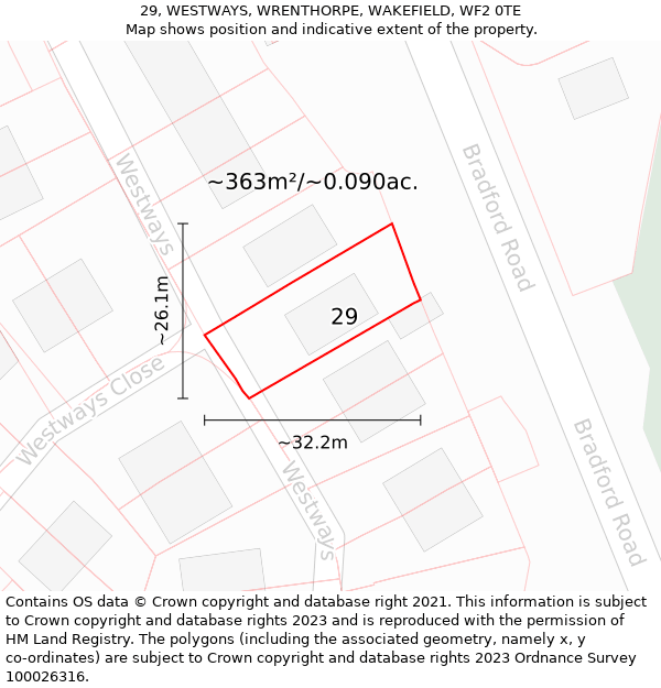 29, WESTWAYS, WRENTHORPE, WAKEFIELD, WF2 0TE: Plot and title map