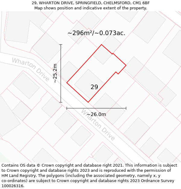 29, WHARTON DRIVE, SPRINGFIELD, CHELMSFORD, CM1 6BF: Plot and title map