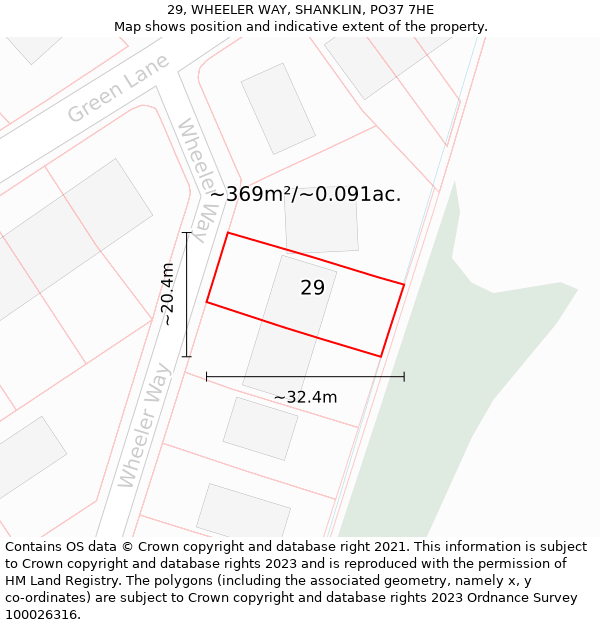 29, WHEELER WAY, SHANKLIN, PO37 7HE: Plot and title map