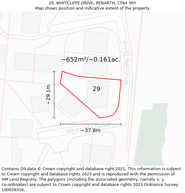 29, WHITCLIFFE DRIVE, PENARTH, CF64 5RY: Plot and title map