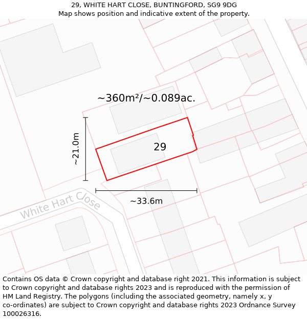 29, WHITE HART CLOSE, BUNTINGFORD, SG9 9DG: Plot and title map