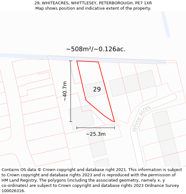 29, WHITEACRES, WHITTLESEY, PETERBOROUGH, PE7 1XR: Plot and title map