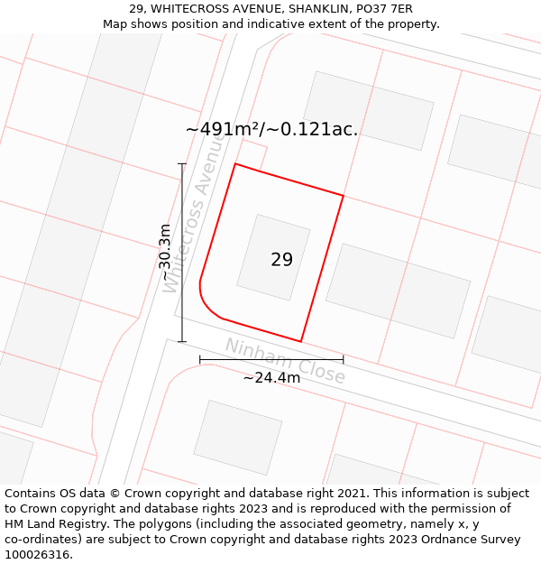 29, WHITECROSS AVENUE, SHANKLIN, PO37 7ER: Plot and title map