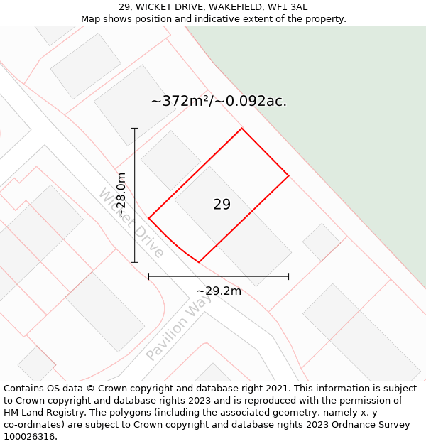 29, WICKET DRIVE, WAKEFIELD, WF1 3AL: Plot and title map