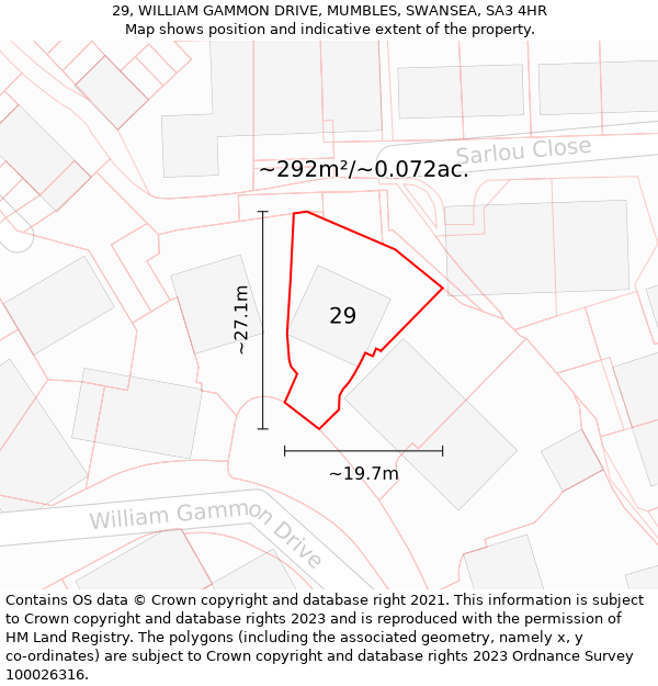 29, WILLIAM GAMMON DRIVE, MUMBLES, SWANSEA, SA3 4HR: Plot and title map