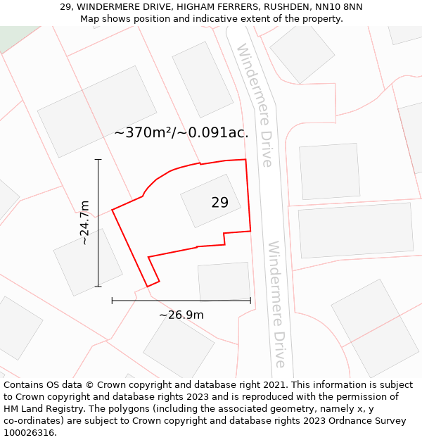 29, WINDERMERE DRIVE, HIGHAM FERRERS, RUSHDEN, NN10 8NN: Plot and title map