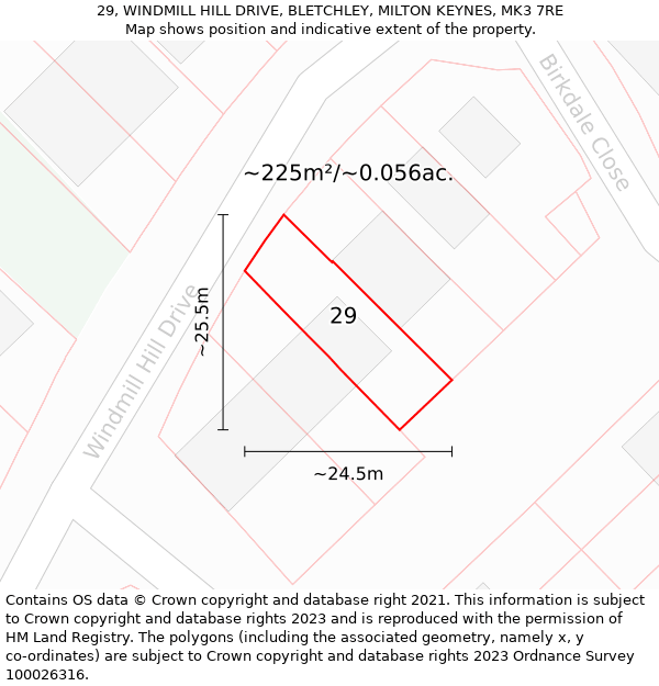 29, WINDMILL HILL DRIVE, BLETCHLEY, MILTON KEYNES, MK3 7RE: Plot and title map